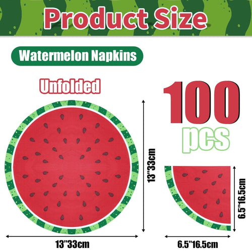 100 Watermelon Napkins - Disposable 13x13 Inch Paper Napkins for Summer Parties, Picnics, and Baby Showers