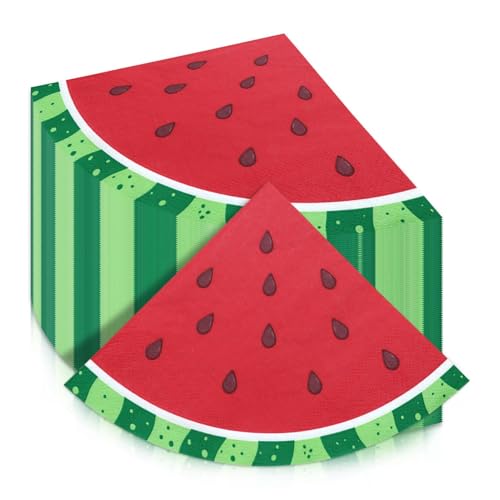 100 Watermelon Napkins - Disposable 13x13 Inch Paper Napkins for Summer Parties, Picnics, and Baby Showers