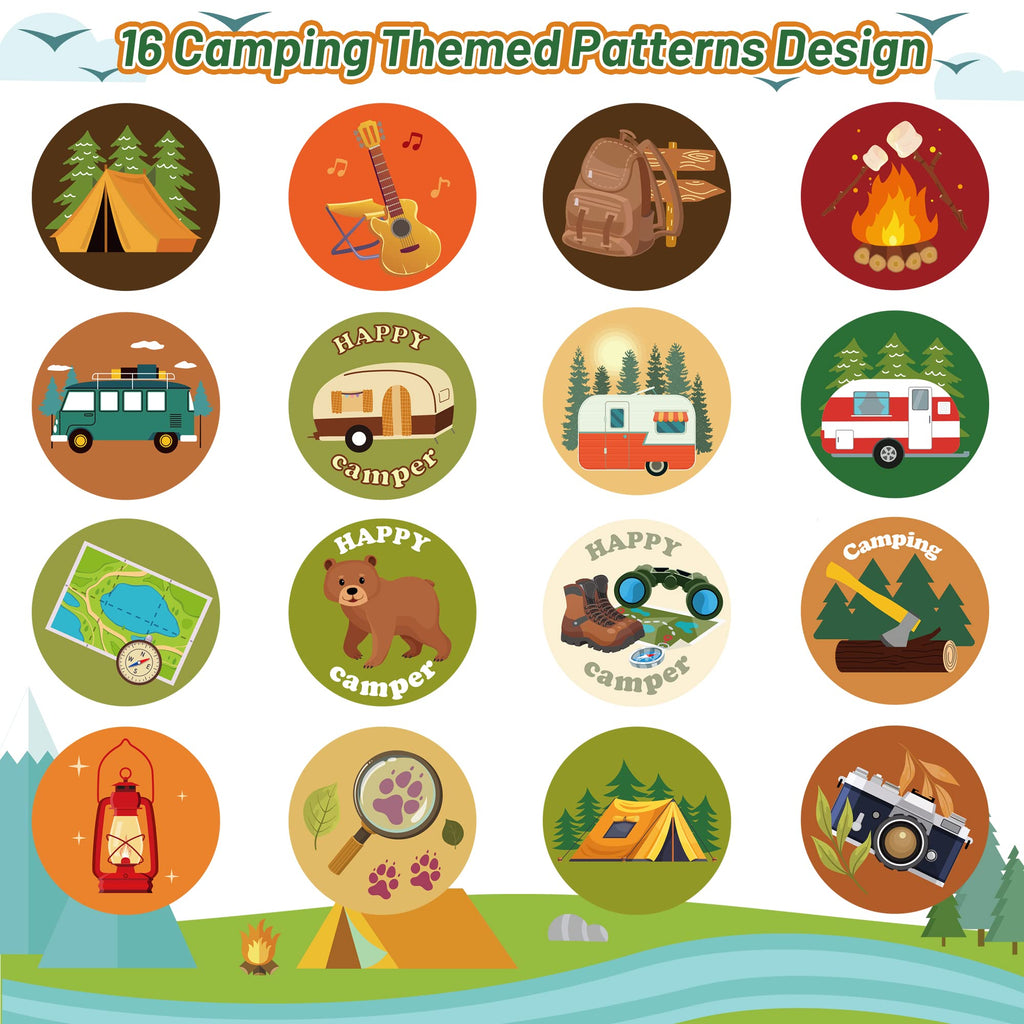 1000 Camping Stickers – 2 Rolls of Happy Camper Decals for Travel, Gifts, and Rewards
