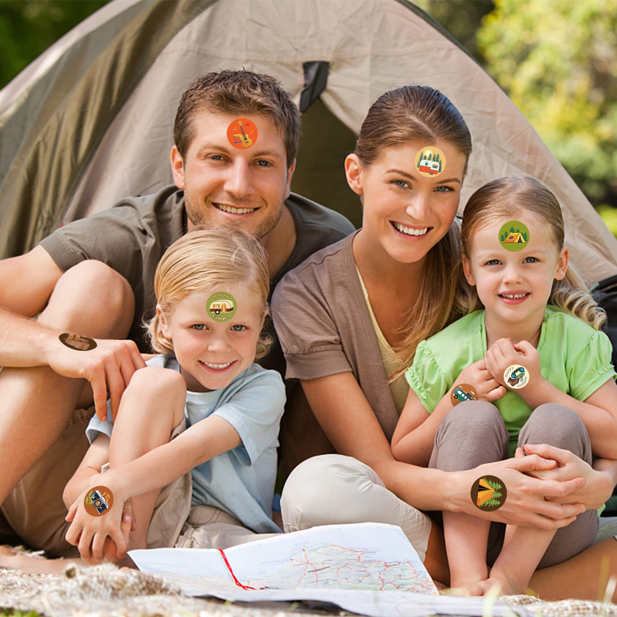1000 Camping Stickers – 2 Rolls of Happy Camper Decals for Travel, Gifts, and Rewards