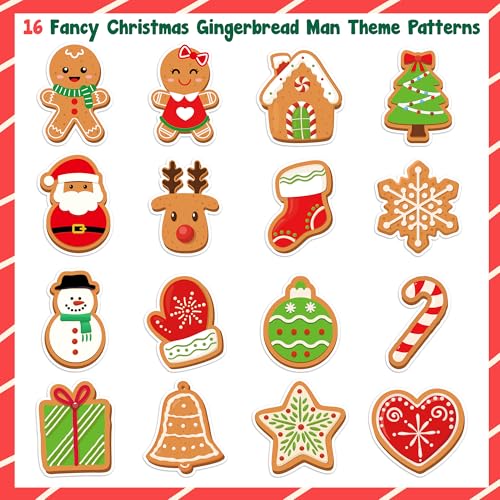 1000 Christmas Gingerbread Man Stickers - 2 Rolls, 16 Designs, Waterproof Vinyl Decals for Holiday Crafts & Gifts