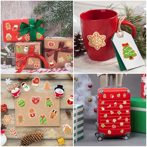 1000 Christmas Gingerbread Man Stickers - 2 Rolls, 16 Designs, Waterproof Vinyl Decals for Holiday Crafts & Gifts