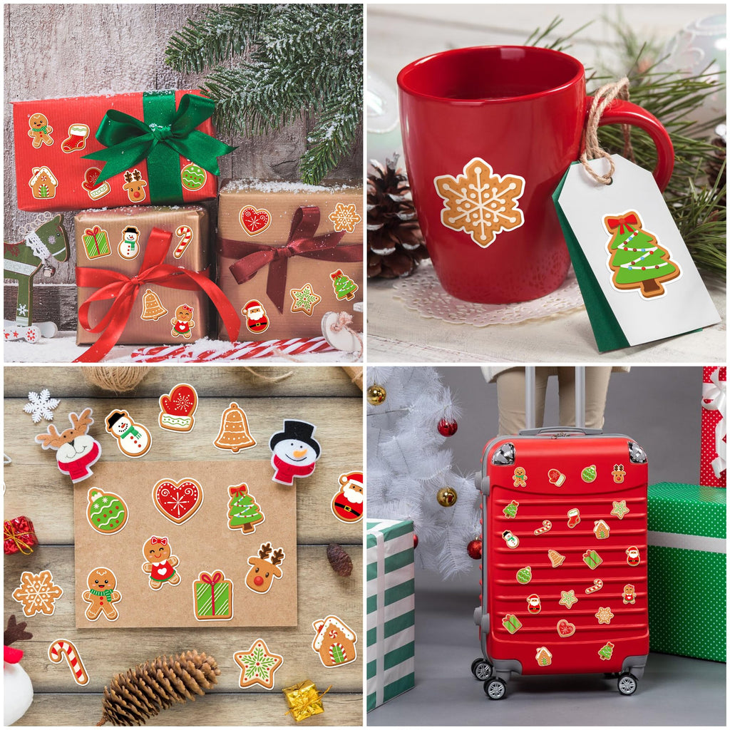 1000 Christmas Gingerbread Man Stickers - 2 Rolls, 16 Designs, Waterproof Vinyl Decals for Holiday Crafts & Gifts