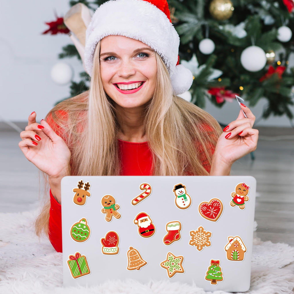 1000 Christmas Gingerbread Man Stickers - 2 Rolls, 16 Designs, Waterproof Vinyl Decals for Holiday Crafts & Gifts