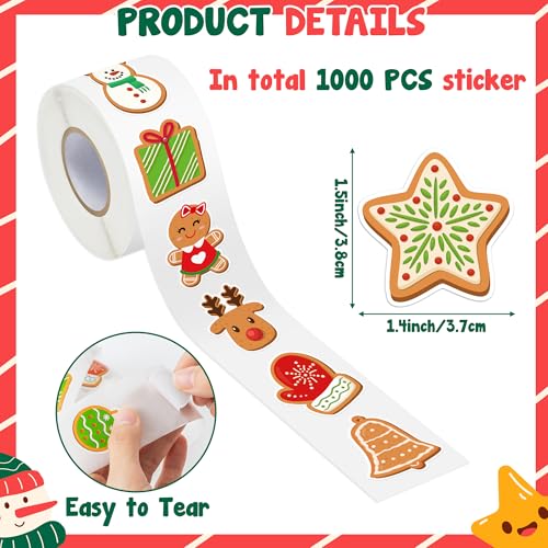 1000 Christmas Gingerbread Man Stickers - 2 Rolls, 16 Designs, Waterproof Vinyl Decals for Holiday Crafts & Gifts