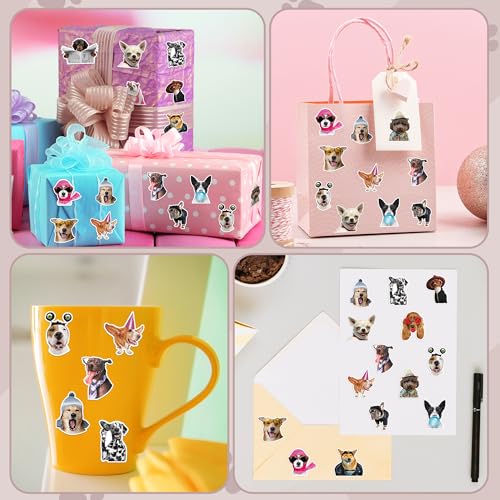 1000 Funny Dog Stickers on Rolls – 16 Cute Designs, Waterproof & Self-Adhesive