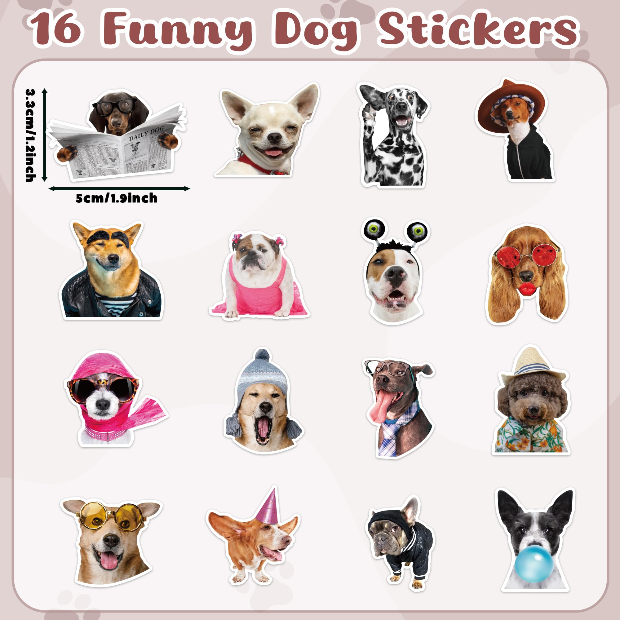 1000 Funny Dog Stickers on Rolls – 16 Cute Designs, Waterproof & Self-Adhesive