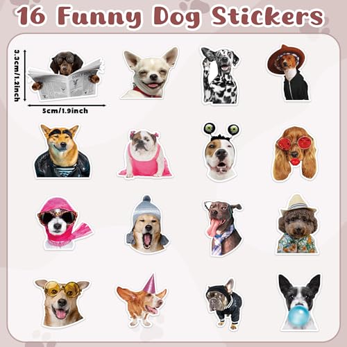 1000 Funny Dog Stickers on Rolls – 16 Cute Designs, Waterproof & Self-Adhesive