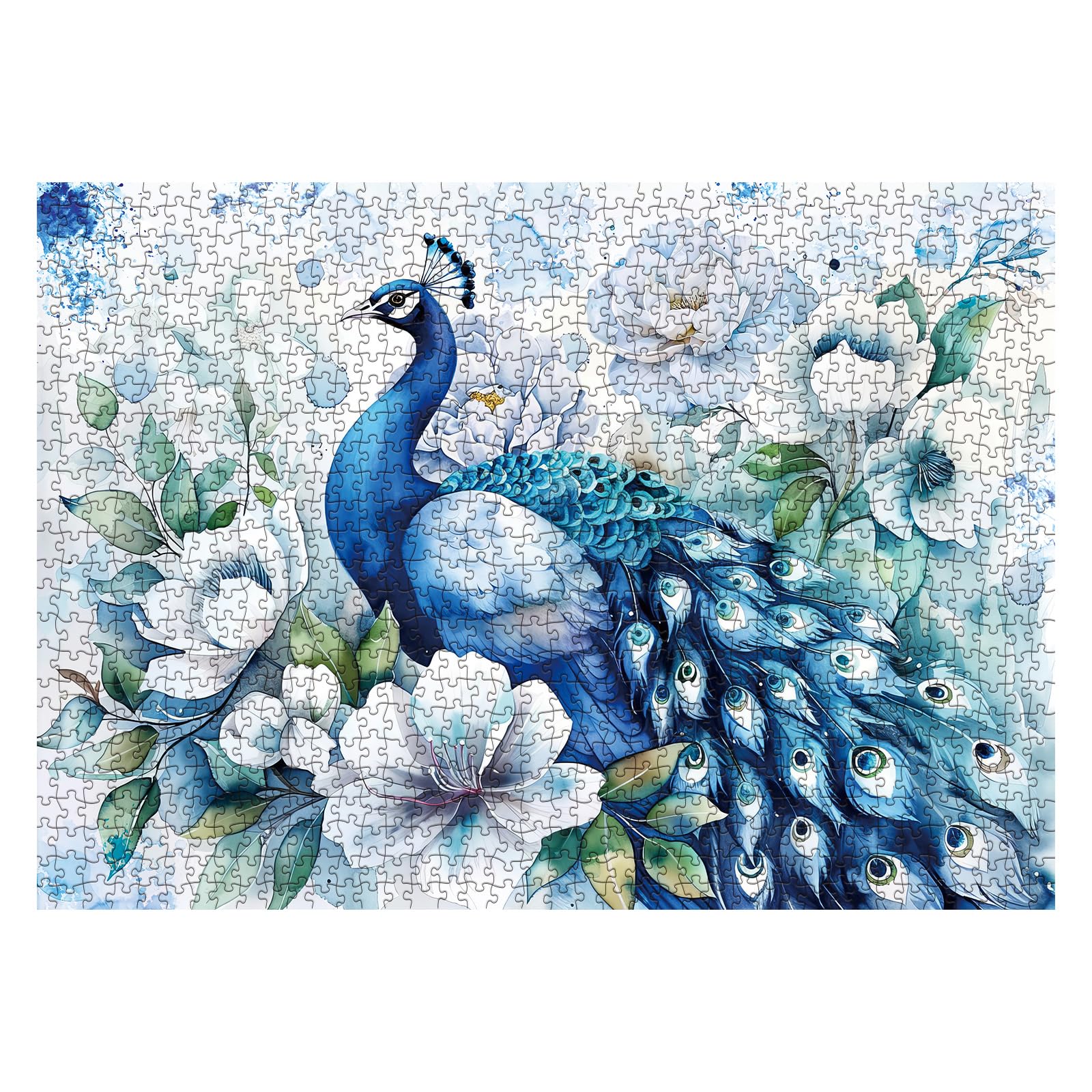 1000-Piece Blue Peacock Jigsaw Puzzle – Fantasy Ink Art Decor