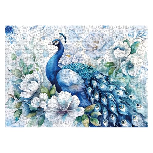 1000-Piece Blue Peacock Jigsaw Puzzle – Fantasy Ink Art Decor