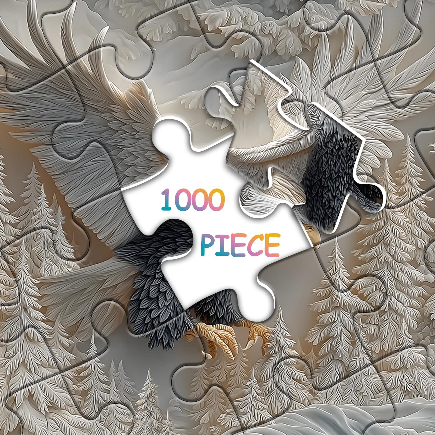 1000-Piece Carved Eagle Jigsaw Puzzle – Bald Eagle in Winter Forest