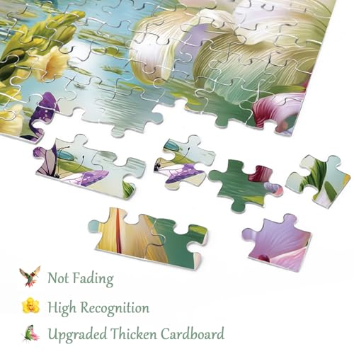 1000 Piece Flower Landscape Puzzle with Letters on Back – Colorful Floral Jigsaw for Adults, Includes Poster and Missing Piece Support