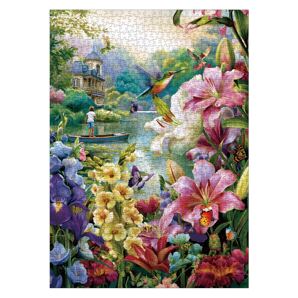 1000 Piece Flower Landscape Puzzle with Letters on Back – Colorful Floral Jigsaw for Adults, Includes Poster and Missing Piece Support