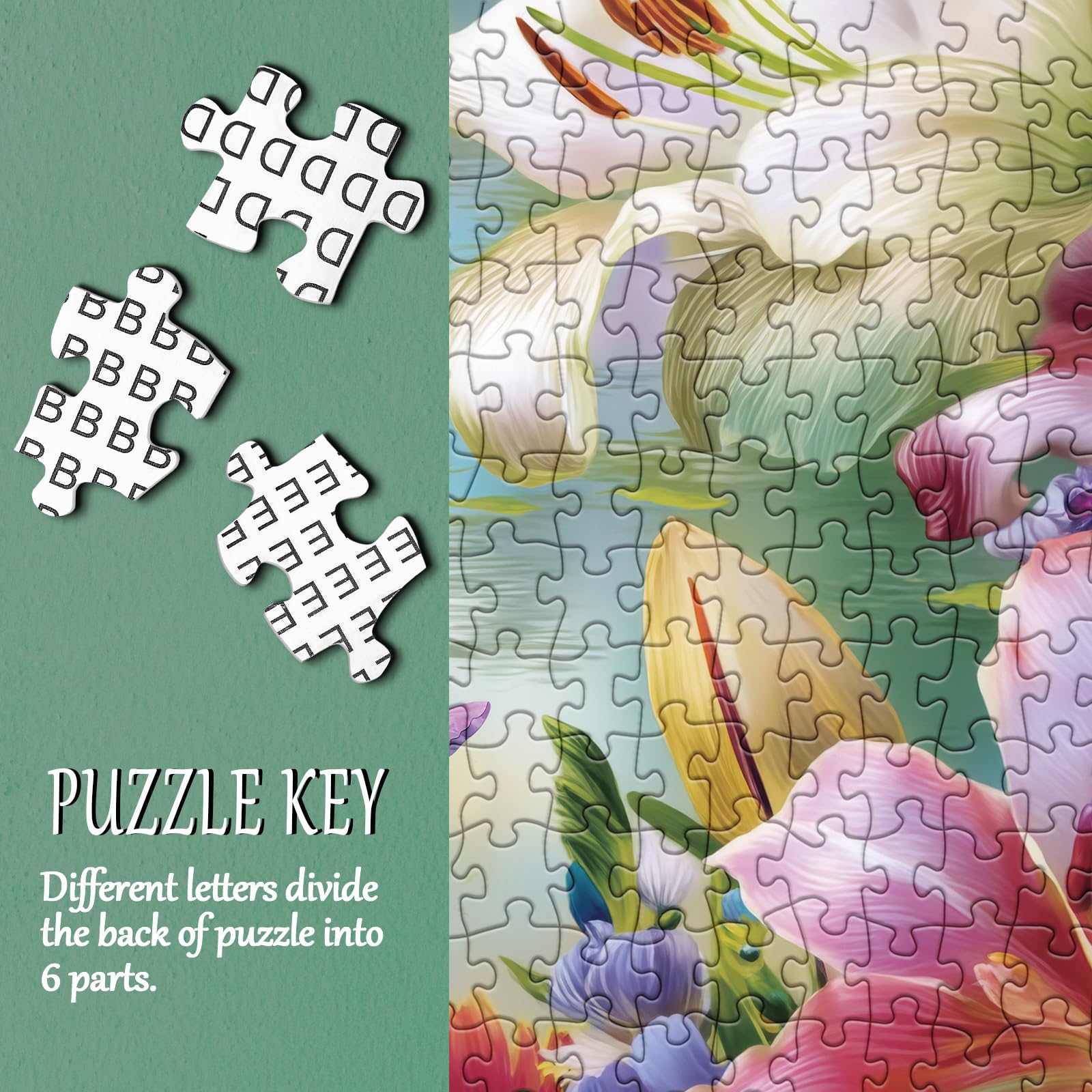 1000 Piece Flower Landscape Puzzle with Letters on Back – Colorful Floral Jigsaw for Adults, Includes Poster and Missing Piece Support