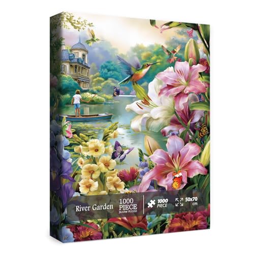 1000 Piece Flower Landscape Puzzle with Letters on Back – Colorful Floral Jigsaw for Adults, Includes Poster and Missing Piece Support