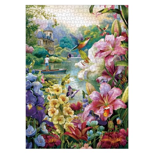 1000 Piece Flower Landscape Puzzle with Letters on Back – Colorful Floral Jigsaw for Adults, Includes Poster and Missing Piece Support