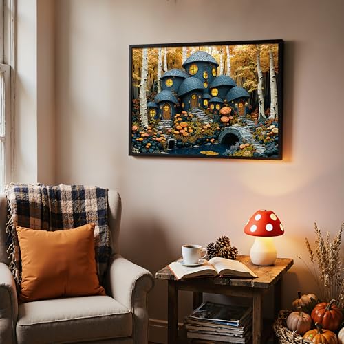 1000 Piece Forest Mushroom Stone House Puzzle - Adult Jigsaw with Poster & Letters on Back