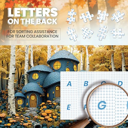 1000 Piece Forest Mushroom Stone House Puzzle - Adult Jigsaw with Poster & Letters on Back
