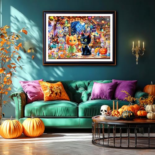 1000-Piece Halloween Cat Puzzle with Witch Magic Shop – PuzzOne Jigsaw for Adults 27.5" x 19.7"