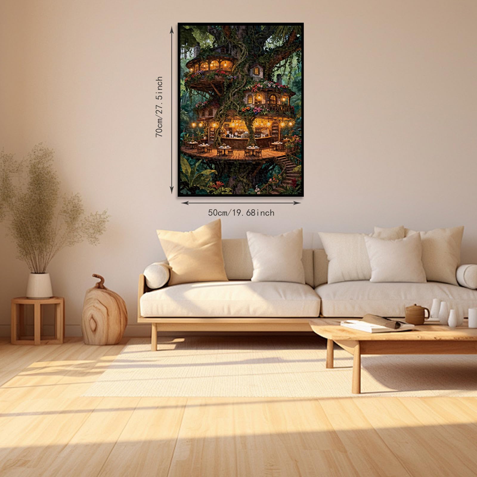 1000-Piece Magical Forest Treehouse Cafe Jigsaw Puzzle for Adults – Whimsical Wall Decor, 19.7 x 27.56 Inches