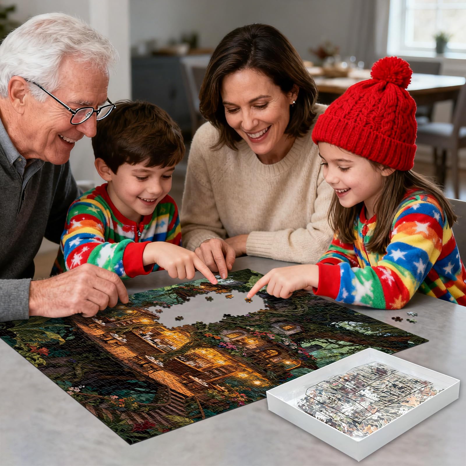 1000-Piece Magical Forest Treehouse Cafe Jigsaw Puzzle for Adults – Whimsical Wall Decor, 19.7 x 27.56 Inches
