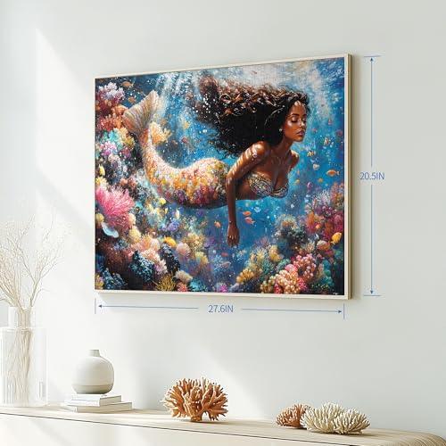 1000-Piece Mermaid Jigsaw Puzzle for Adults – Ocean Beach Scene with Letters on Back, Includes Full-Size Poster, 27.6 x 19.7 Inches