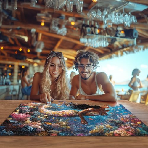 1000-Piece Mermaid Jigsaw Puzzle for Adults – Ocean Beach Scene with Letters on Back, Includes Full-Size Poster, 27.6 x 19.7 Inches