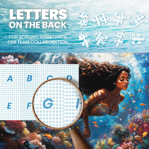 1000-Piece Mermaid Jigsaw Puzzle for Adults – Ocean Beach Scene with Letters on Back, Includes Full-Size Poster, 27.6 x 19.7 Inches
