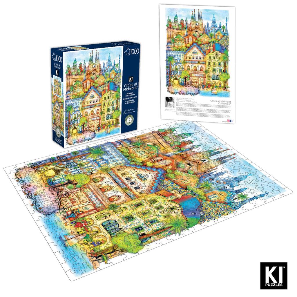 1000 Piece Puzzle for Adults – Barcelona at Midnight – Hard Jigsaw by Madalina Tantareanu – Sagrada Familia, Park Güell, Casa Batlló – 27x20 Inches
