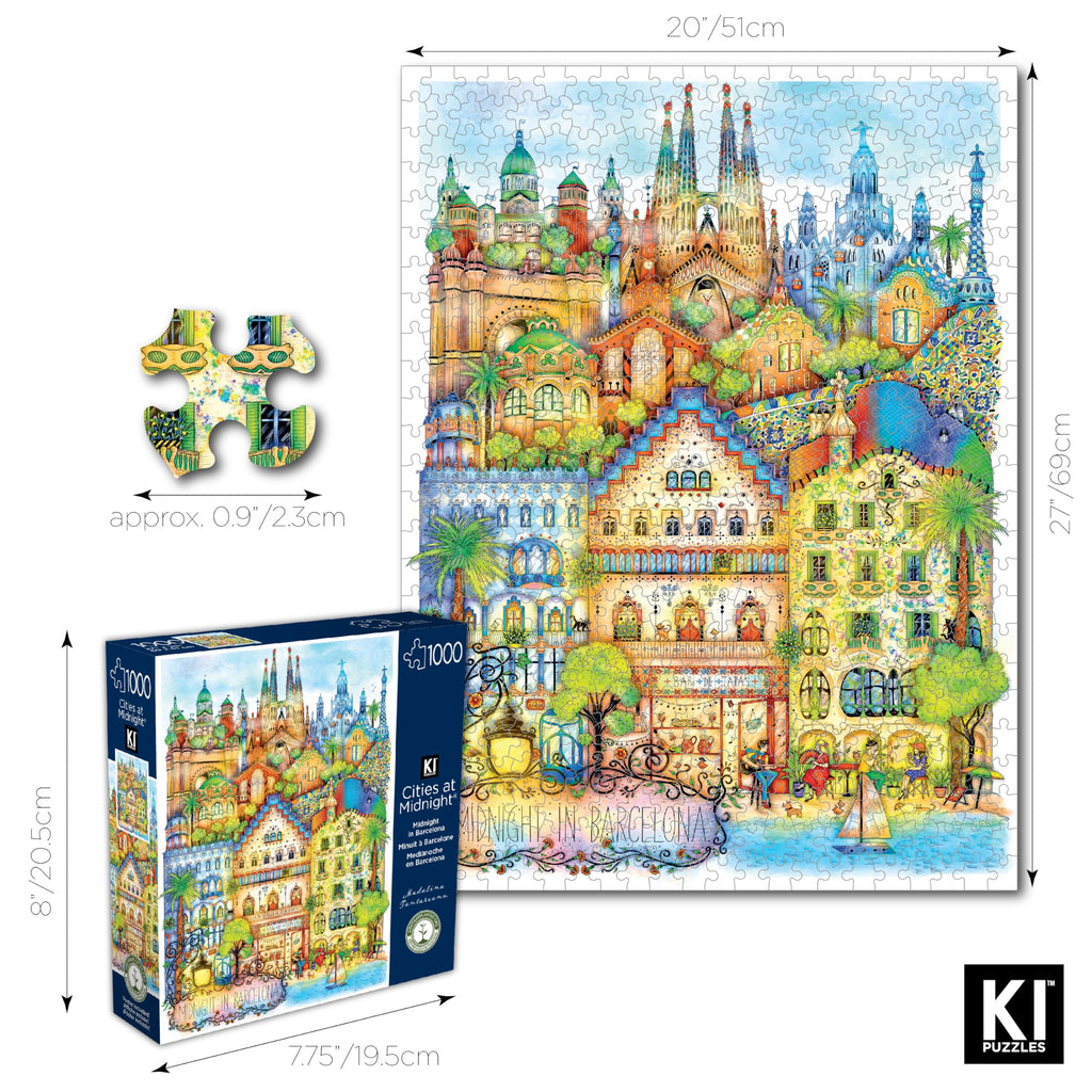 1000 Piece Puzzle for Adults – Barcelona at Midnight – Hard Jigsaw by Madalina Tantareanu – Sagrada Familia, Park Güell, Casa Batlló – 27x20 Inches