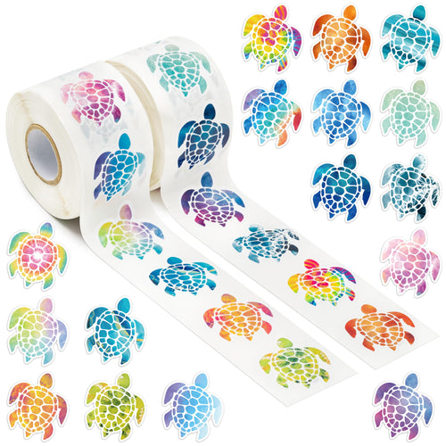 1000-Piece Spring Sea Turtle Stickers - 16 Colorful Patterns, 2 Rolls, Cute Self-Adhesive Decals for Kids Rewards, Party Favors, Water Bottles & Windows