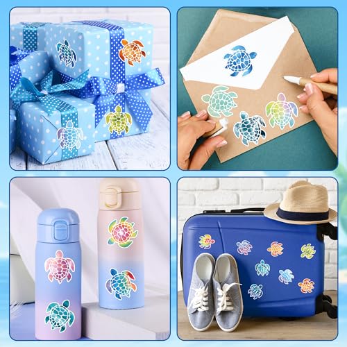 1000-Piece Spring Sea Turtle Stickers - 16 Colorful Patterns, 2 Rolls, Cute Self-Adhesive Decals for Kids Rewards, Party Favors, Water Bottles & Windows