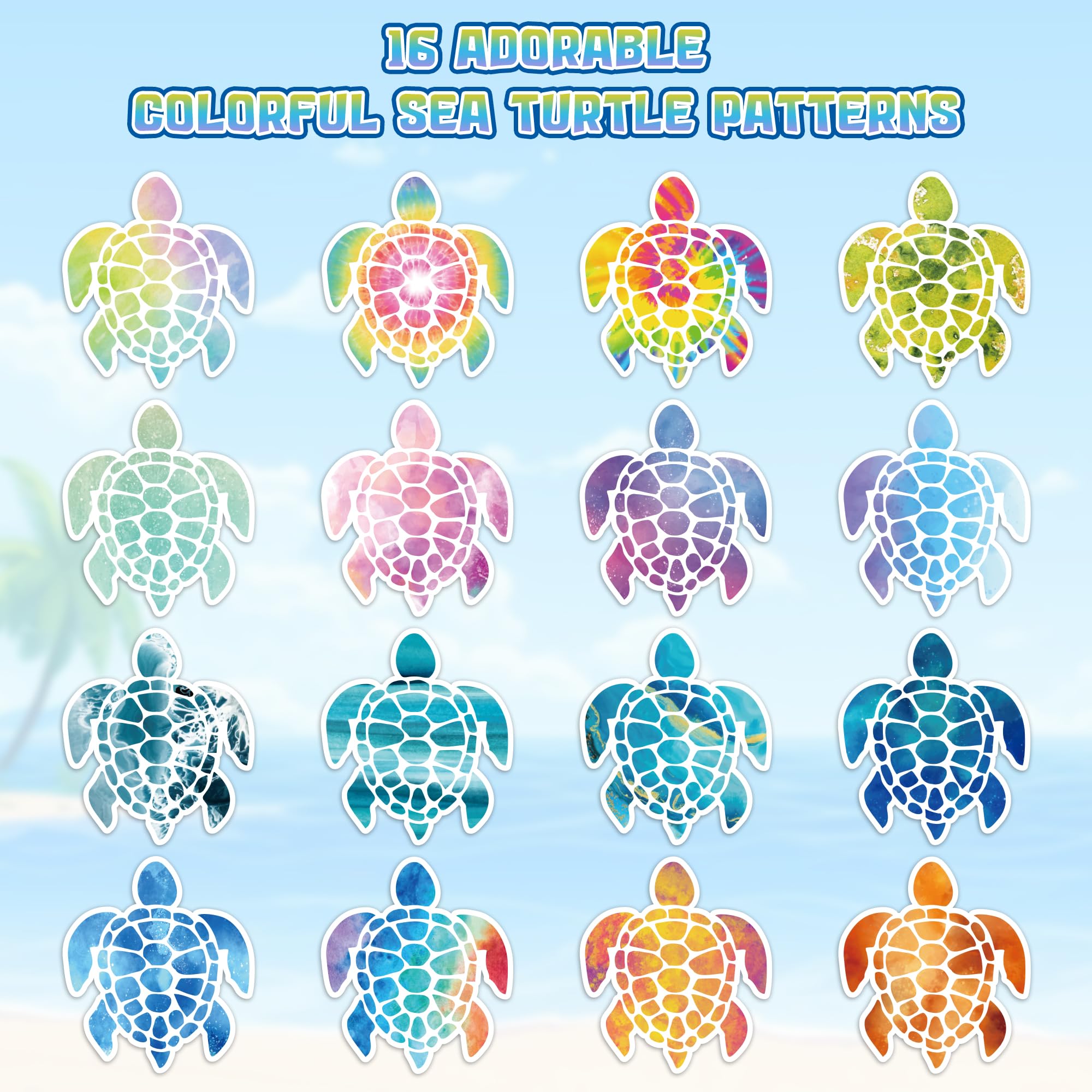 1000-Piece Spring Sea Turtle Stickers - 16 Colorful Patterns, 2 Rolls, Cute Self-Adhesive Decals for Kids Rewards, Party Favors, Water Bottles & Windows