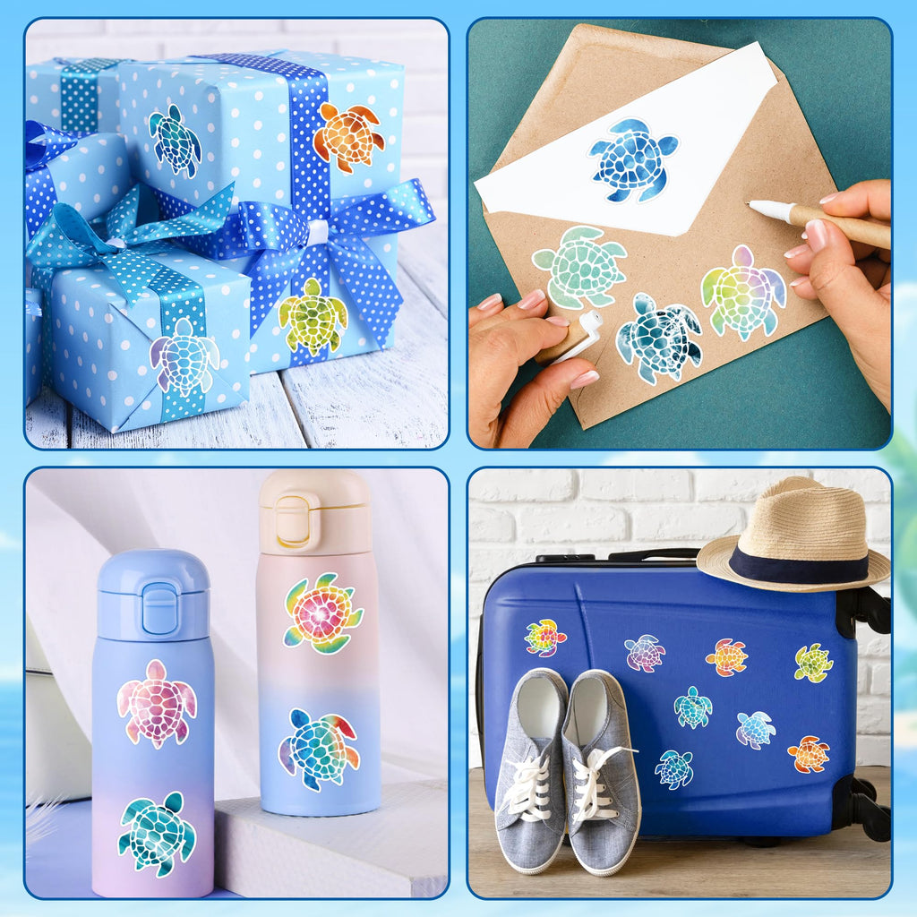 1000-Piece Spring Sea Turtle Stickers - 16 Colorful Patterns, 2 Rolls, Cute Self-Adhesive Decals for Kids Rewards, Party Favors, Water Bottles & Windows