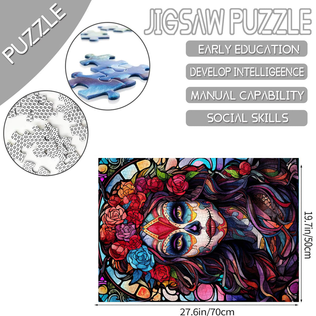 1000-Piece Sugar Skull Girl Jigsaw Puzzle – Day of the Dead Folk Art for Adults & Families