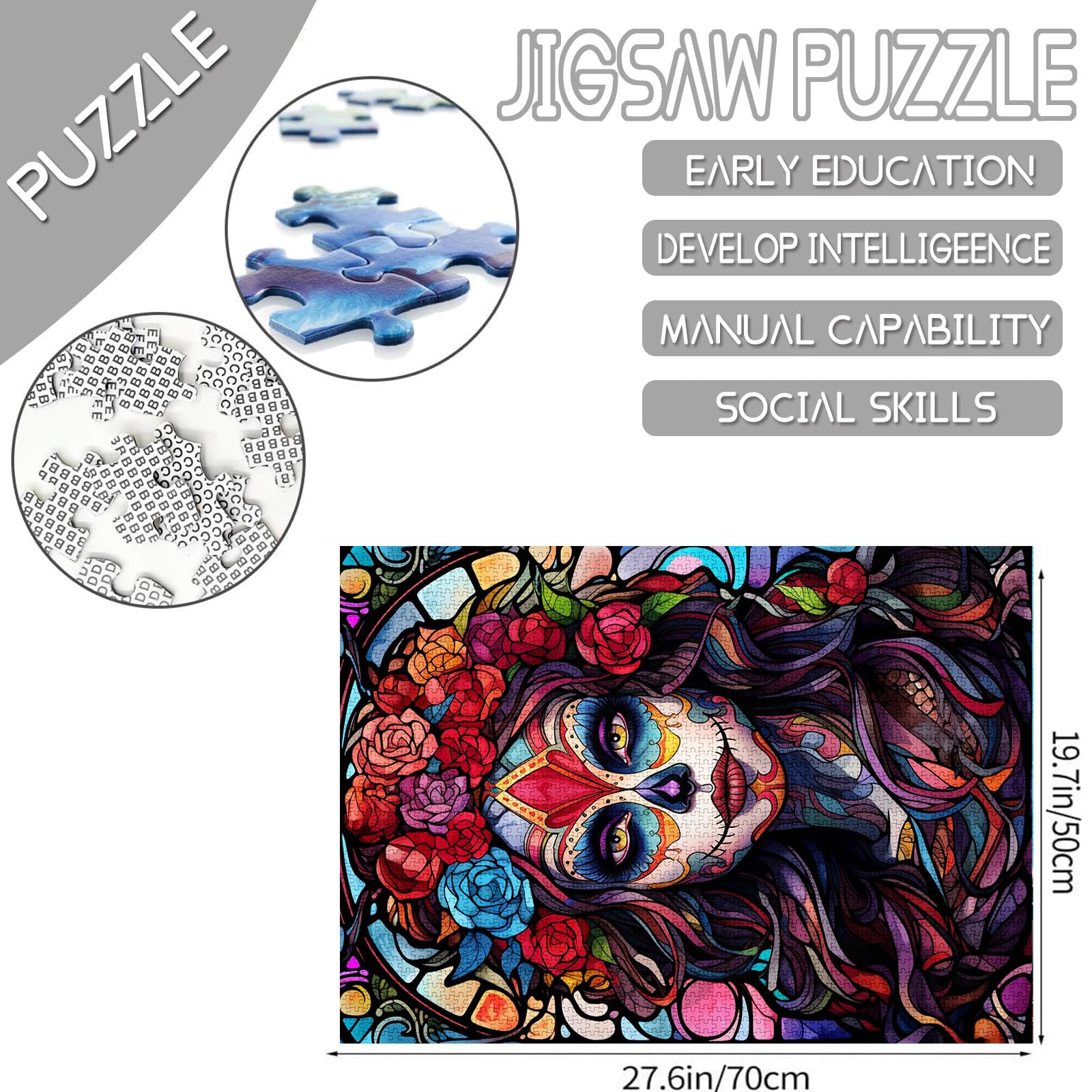 1000-Piece Sugar Skull Girl Jigsaw Puzzle – Day of the Dead Folk Art for Adults & Families