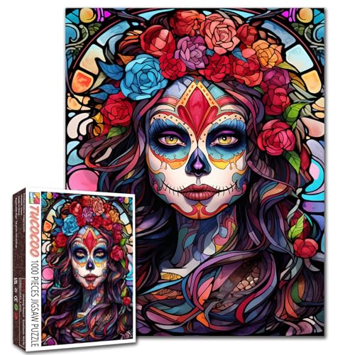 1000-Piece Sugar Skull Girl Jigsaw Puzzle – Day of the Dead Folk Art for Adults & Families
