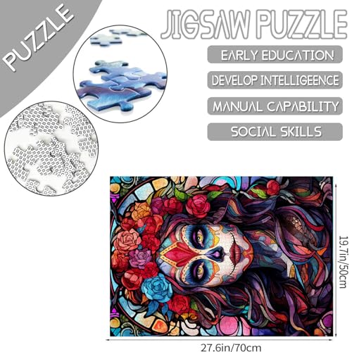 1000-Piece Sugar Skull Girl Jigsaw Puzzle – Day of the Dead Folk Art for Adults & Families
