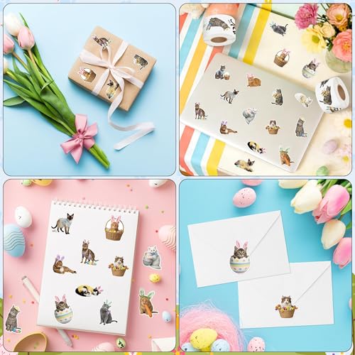 1000 Realistic Cat Roll Stickers – 16 Easter Kitten Designs, Waterproof Vinyl Decals for Laptops, Guitars & Party Favors