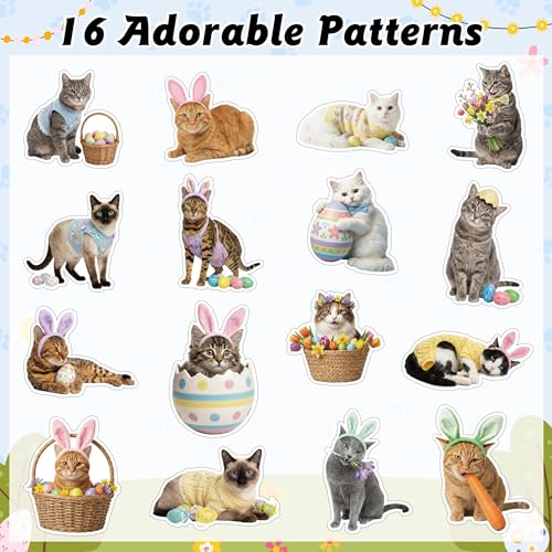 1000 Realistic Cat Roll Stickers – 16 Easter Kitten Designs, Waterproof Vinyl Decals for Laptops, Guitars & Party Favors
