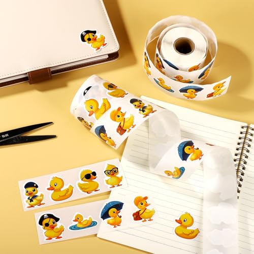 1000 Yellow Duck Stickers - 2 Rolls of 1.5in Cute Self-Adhesive Vinyl Decals for Laptop, Skateboard, Luggage