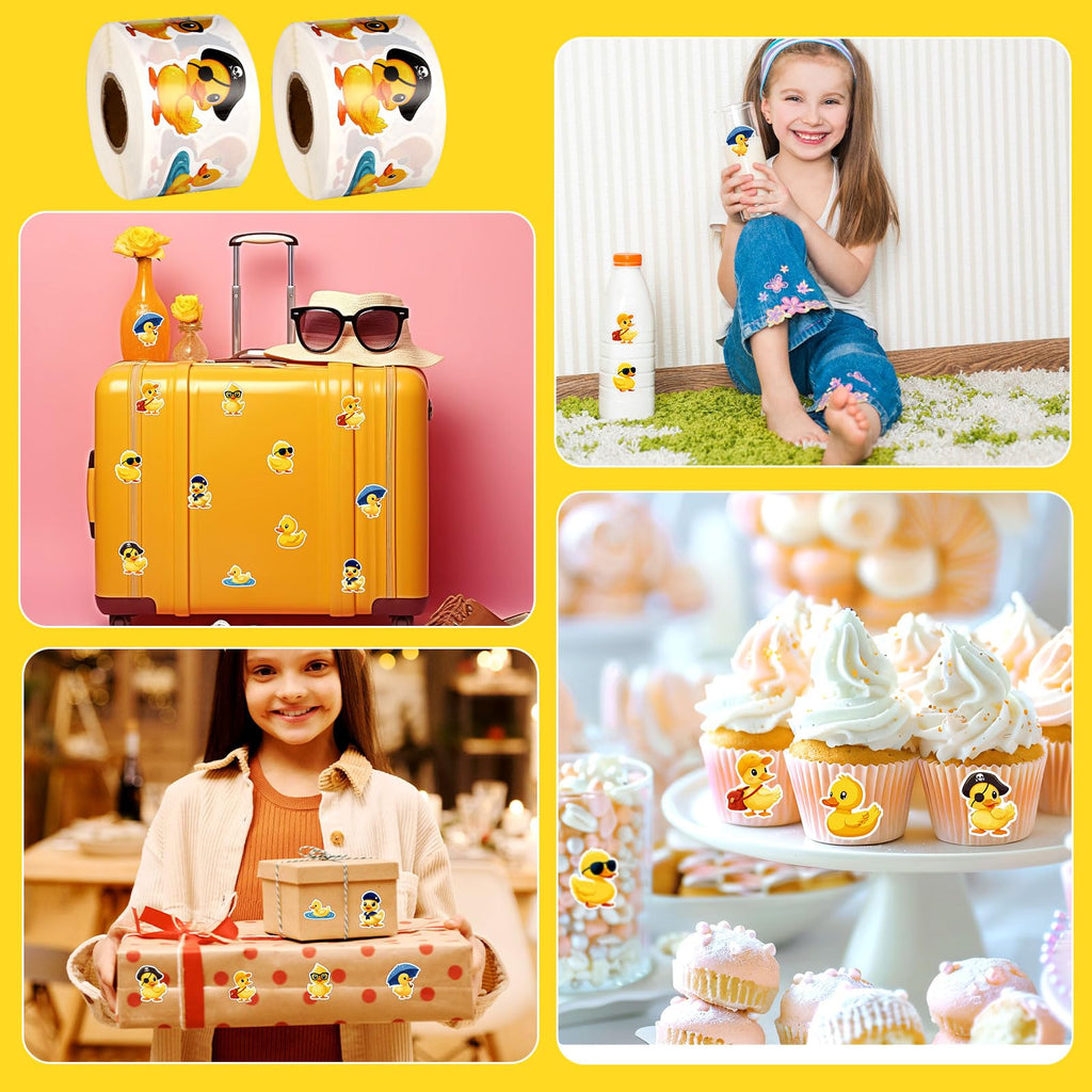 1000 Yellow Duck Stickers - 2 Rolls of 1.5in Cute Self-Adhesive Vinyl Decals for Laptop, Skateboard, Luggage