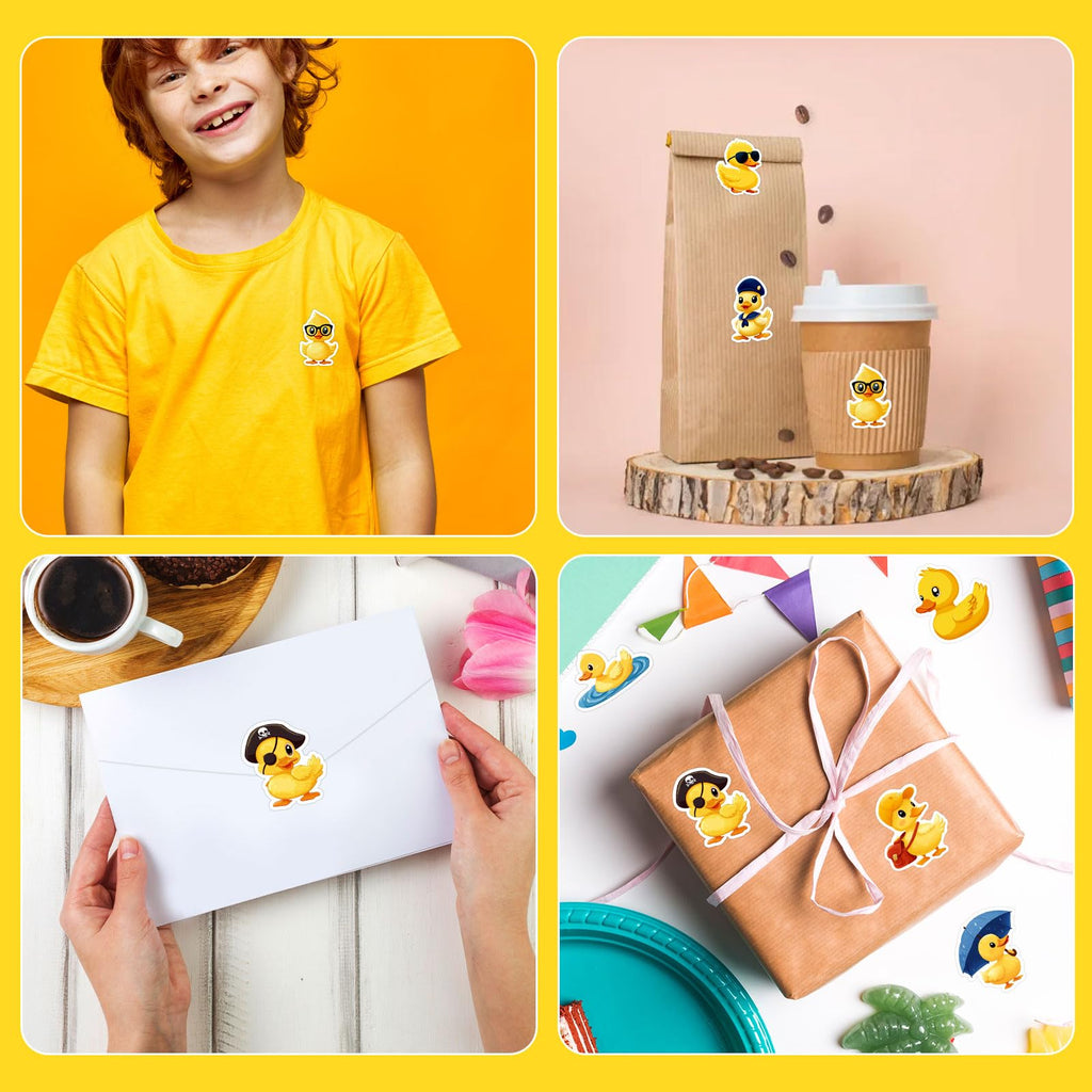 1000 Yellow Duck Stickers - 2 Rolls of 1.5in Cute Self-Adhesive Vinyl Decals for Laptop, Skateboard, Luggage