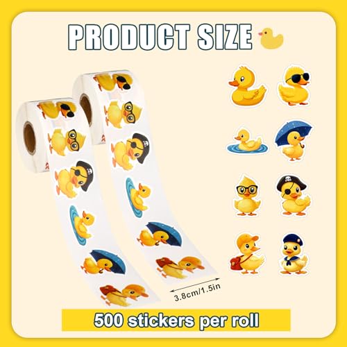 1000 Yellow Duck Stickers - 2 Rolls of 1.5in Cute Self-Adhesive Vinyl Decals for Laptop, Skateboard, Luggage