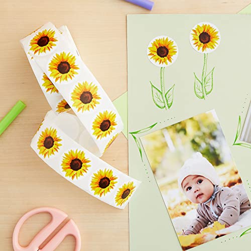 1000 Yellow Sunflower Stickers - BLUE PANDA Flower Decals Roll for DIY Crafts, Envelope Seals (1.5 Inch)