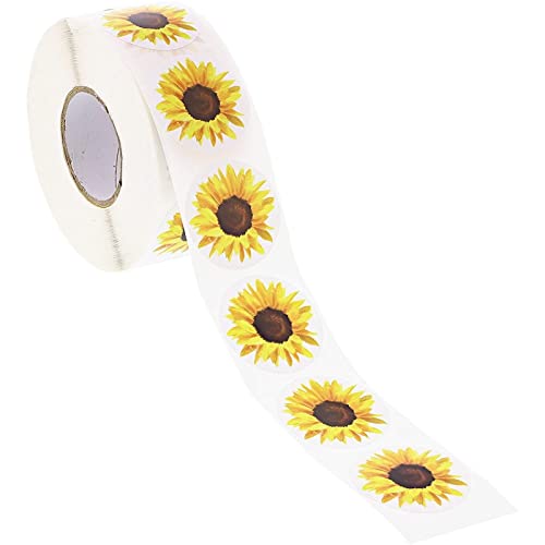 1000 Yellow Sunflower Stickers - BLUE PANDA Flower Decals Roll for DIY Crafts, Envelope Seals (1.5 Inch)