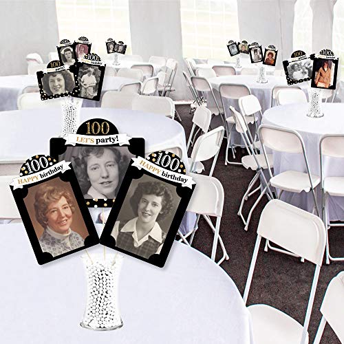 100th Birthday Photo Centerpiece Kit – 15 Gold Double-Sided Photo Holders with Sticks for 4x6 Photos