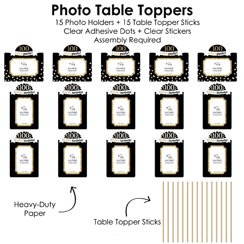 100th Birthday Photo Centerpiece Kit – 15 Gold Double-Sided Photo Holders with Sticks for 4x6 Photos