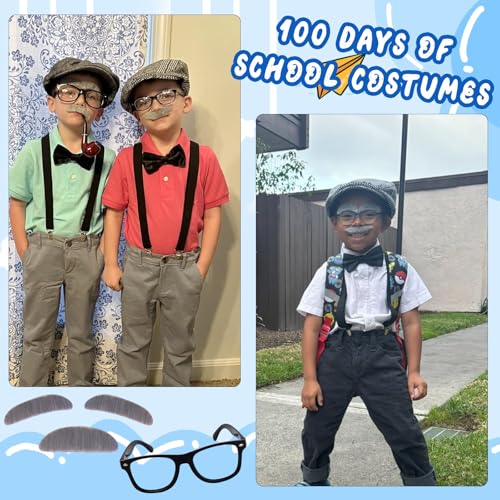 100th Day of School Grandpa Costume Set for Boys – Includes Hat, Suspenders, Glasses, and More