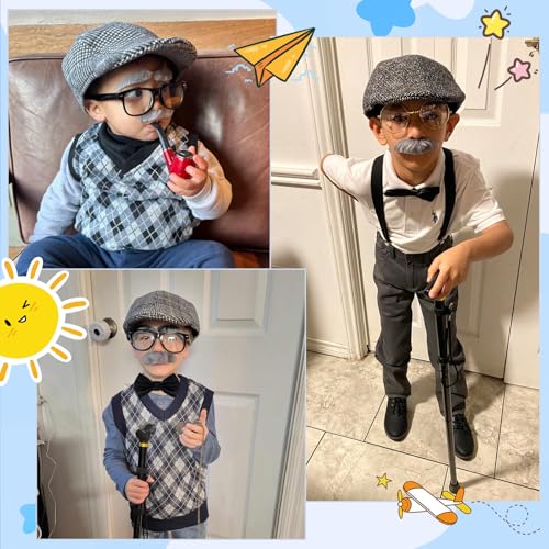 100th Day of School Grandpa Costume Set for Boys – Includes Hat, Suspenders, Glasses, and More